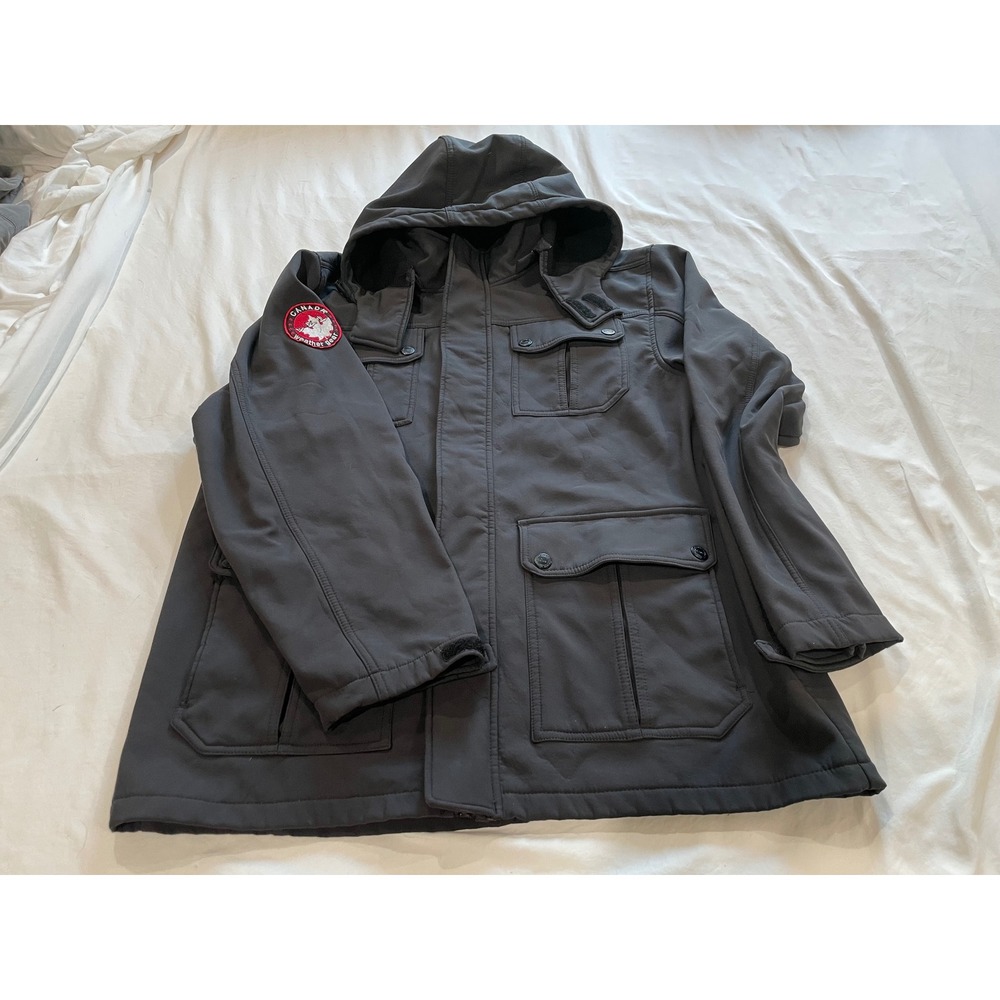 Canada Weathergear Mens Softshell Parka Jacket Hooded Black Large RN74299